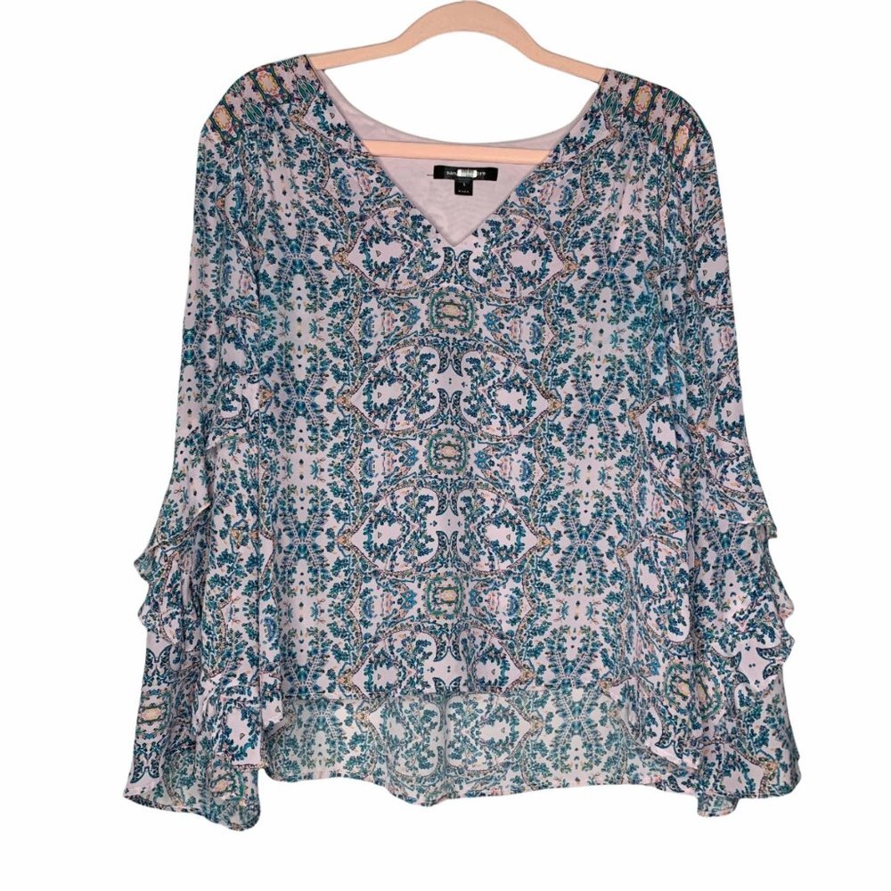 Nanette Lepore Bell Sleeve Ruffle Silk Blouse